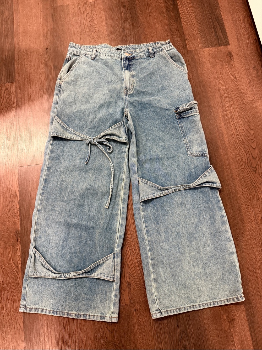 Women’s cider XL Blue Wide-Leg Denim Cargo Jeans